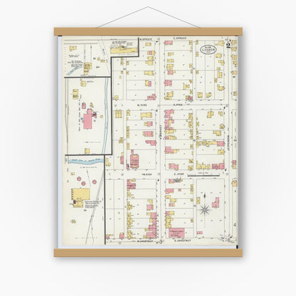 Old map wall art mockup — magnetic wood frame on white wall — Sanborn Fire Insurance Map from Lisbon, Columbiana County, Ohio (1898), Sheet #0002