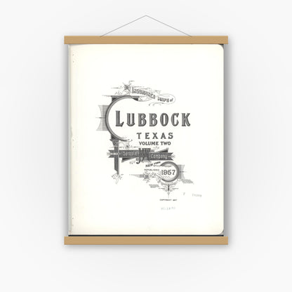 Old map wall art mockup — magnetic wood frame on white wall — Sanborn Fire Insurance Map from Lubbock, Lubbock County, Texas (1957), Sheet #0001