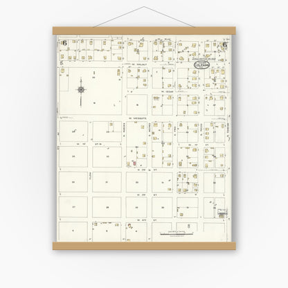 Old map wall art mockup — magnetic wood frame on white wall — Sanborn Fire Insurance Map from Coleman, Coleman County, Texas (1923), Sheet #0006