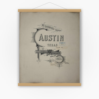 Old map wall art mockup — magnetic wood frame on white wall — Sanborn Fire Insurance Map from Austin, Travis County, Texas (1961), Sheet #0001