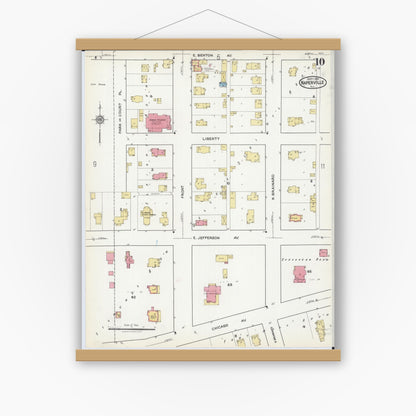 Old map wall art mockup — magnetic wood frame on white wall — Sanborn Fire Insurance Map from Naperville, Du Page County, Illinois (1921), Sheet #0010