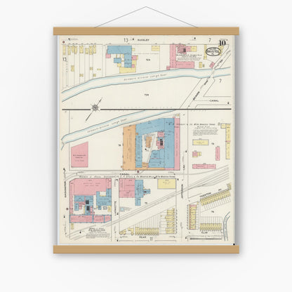 Old map wall art mockup — magnetic wood frame on white wall — Sanborn Fire Insurance Map from Bristol, Bucks County, Pennsylvania (1915), Sheet #0010