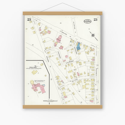 Old map wall art mockup — magnetic wood frame on white wall — Sanborn Fire Insurance Map from Ossining, Westchester County, New York (1924), Sheet #0023