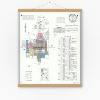 Old map wall art mockup — magnetic wood frame on white wall — Sanborn Fire Insurance Map from Herrin, Williamson County, Illinois (1941) - Complete Map Set