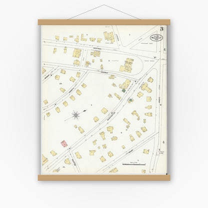 Old map wall art mockup — magnetic wood frame on white wall — Sanborn Fire Insurance Map from Wellesley, Norfolk County, Massachusetts (1906), Sheet #0003