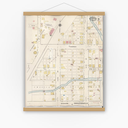 Old map wall art mockup — magnetic wood frame on white wall — Sanborn Fire Insurance Map from Clinton, Vermillion County, Indiana (1947), Sheet #0003