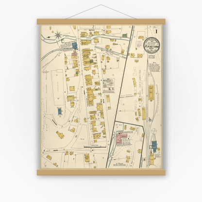 Old map wall art mockup — magnetic wood frame on white wall — Sanborn Fire Insurance Map from Blairstown, Warren County, New Jersey (1903), Sheet #0001