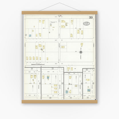 Old map wall art mockup — magnetic wood frame on white wall — Sanborn Fire Insurance Map from Miami, Dade County, Florida (1914), Sheet #0033