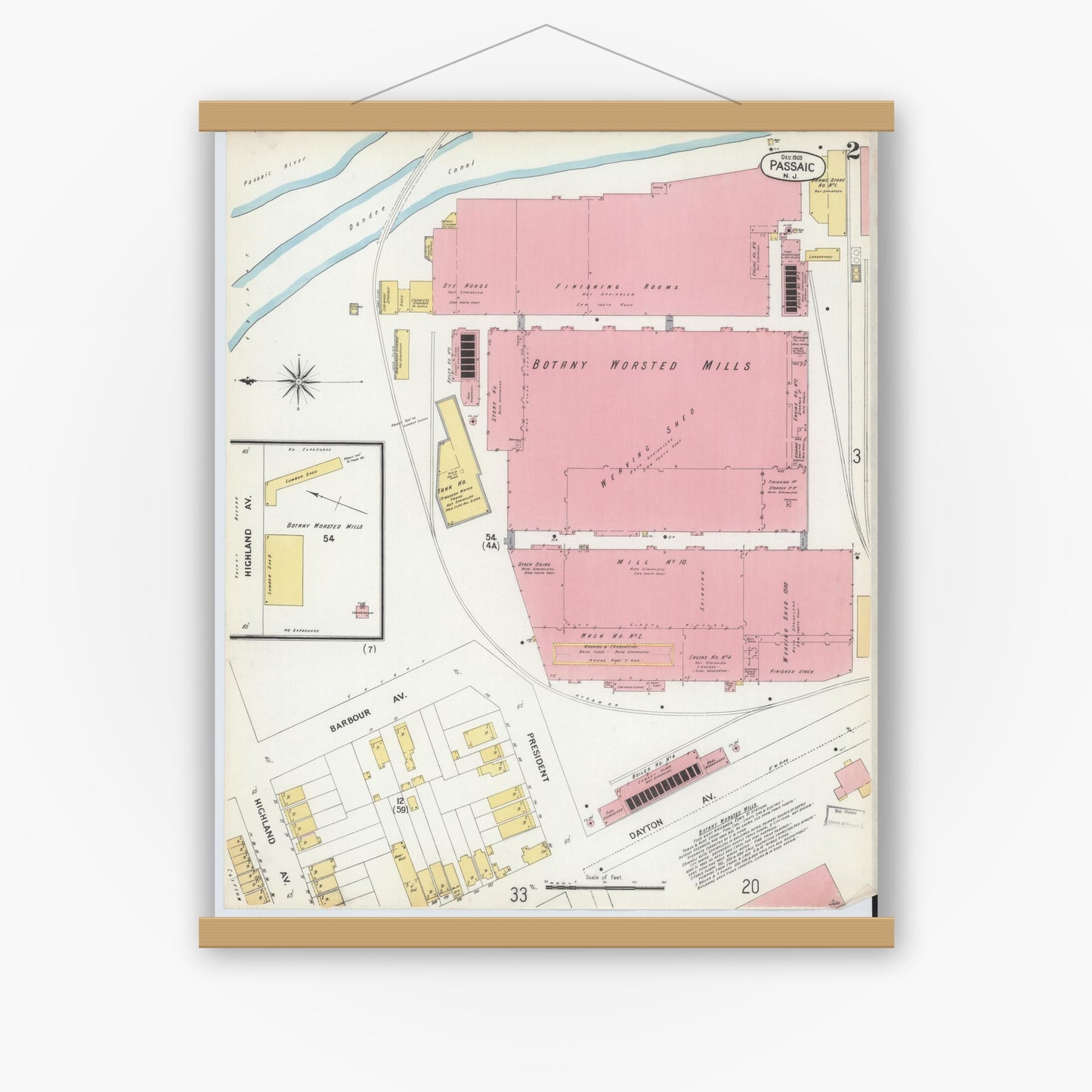 Old map wall art mockup — magnetic wood frame on white wall — Sanborn Fire Insurance Map from Passaic, Passaic County, New Jersey (1903) - Complete Map Set