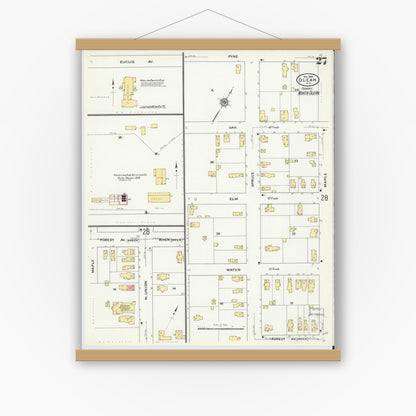 Old map wall art mockup — magnetic wood frame on white wall — Sanborn Fire Insurance Map from Olean, Cattaraugus County, New York (1909), Sheet #0027