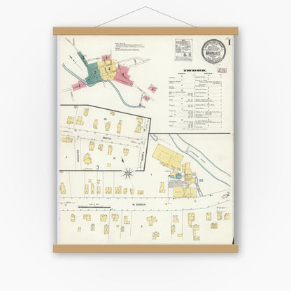 Old map wall art mockup — magnetic wood frame on white wall — Sanborn Fire Insurance Map from Manlius, Onondaga County, New York (1909) - Complete Map Set