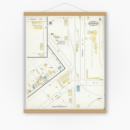 Old map wall art mockup — magnetic wood frame on white wall — Sanborn Fire Insurance Map from Fredericksburg, Gillespie County, Texas (1915), Sheet #0006