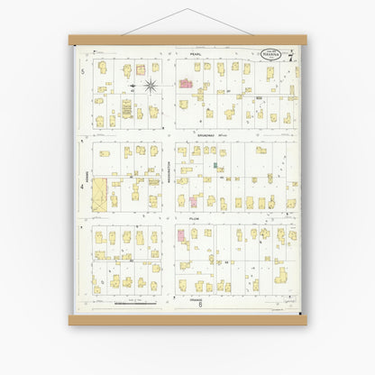Old map wall art mockup — magnetic wood frame on white wall — Sanborn Fire Insurance Map from Havana, Mason County, Illinois (1909), Sheet #0007