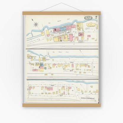 Old map wall art mockup — magnetic wood frame on white wall — Sanborn Fire Insurance Map from New Brighton, Beaver County, Pennsylvania (1896), Sheet #0007