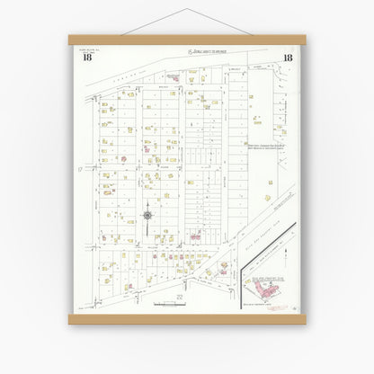 Old map wall art mockup — magnetic wood frame on white wall — Sanborn Fire Insurance Map from Glen Ellyn, Du Page County, Illinois (1940), Sheet #0018