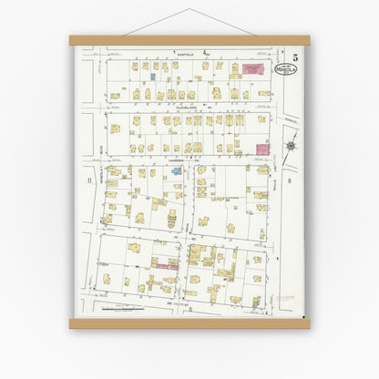 Old map wall art mockup — magnetic wood frame on white wall — Sanborn Fire Insurance Map from Mineola, Nassau County, New York (1917), Sheet #0005