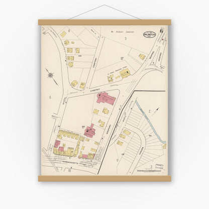 Old map wall art mockup — magnetic wood frame on white wall — Sanborn Fire Insurance Map from Arlington, Middlesex County, Massachusetts (1922), Sheet #0006