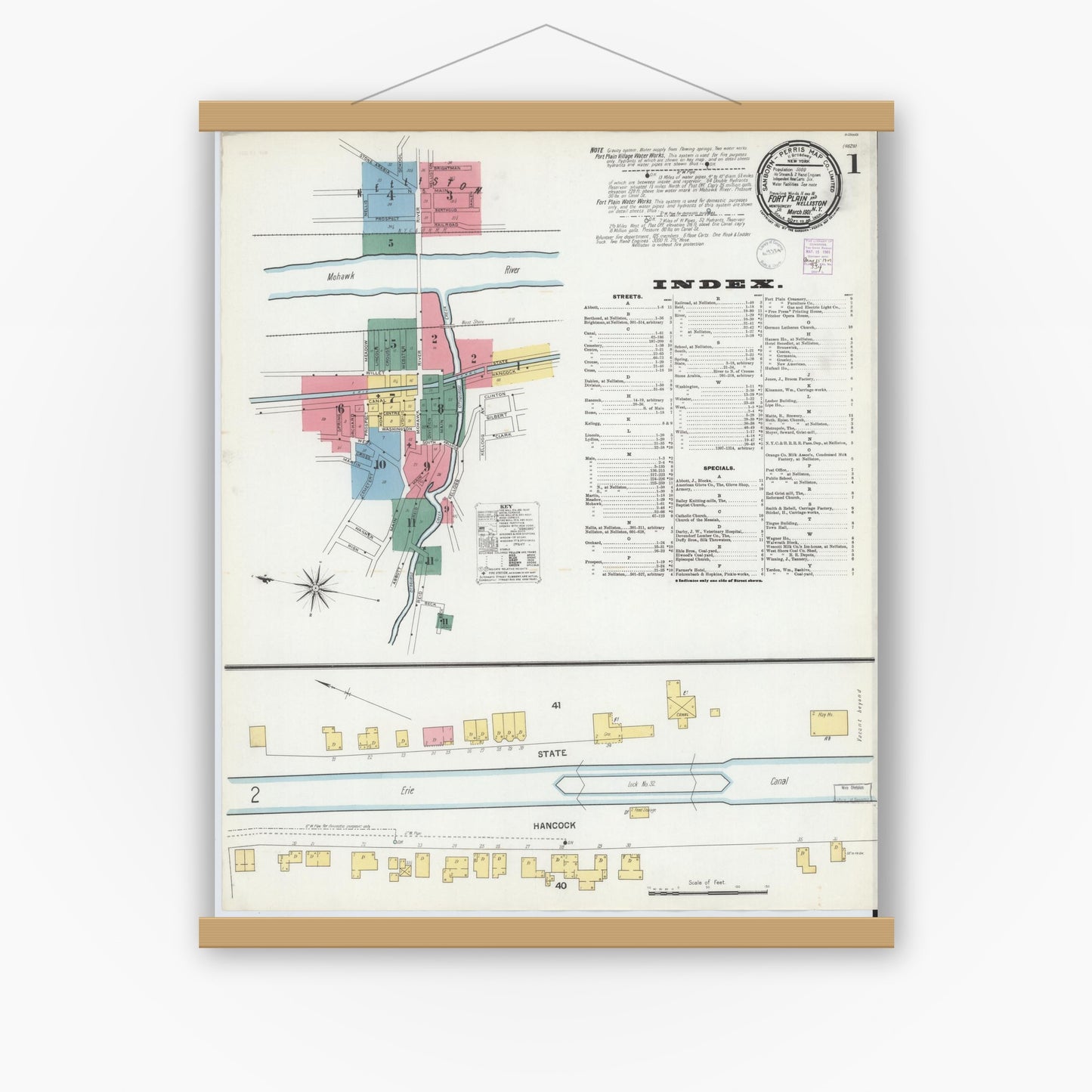 Old map wall art mockup — magnetic wood frame on white wall — Sanborn Fire Insurance Map from Fort Plain, Montgomery County, New York (1901) - Complete Map Set
