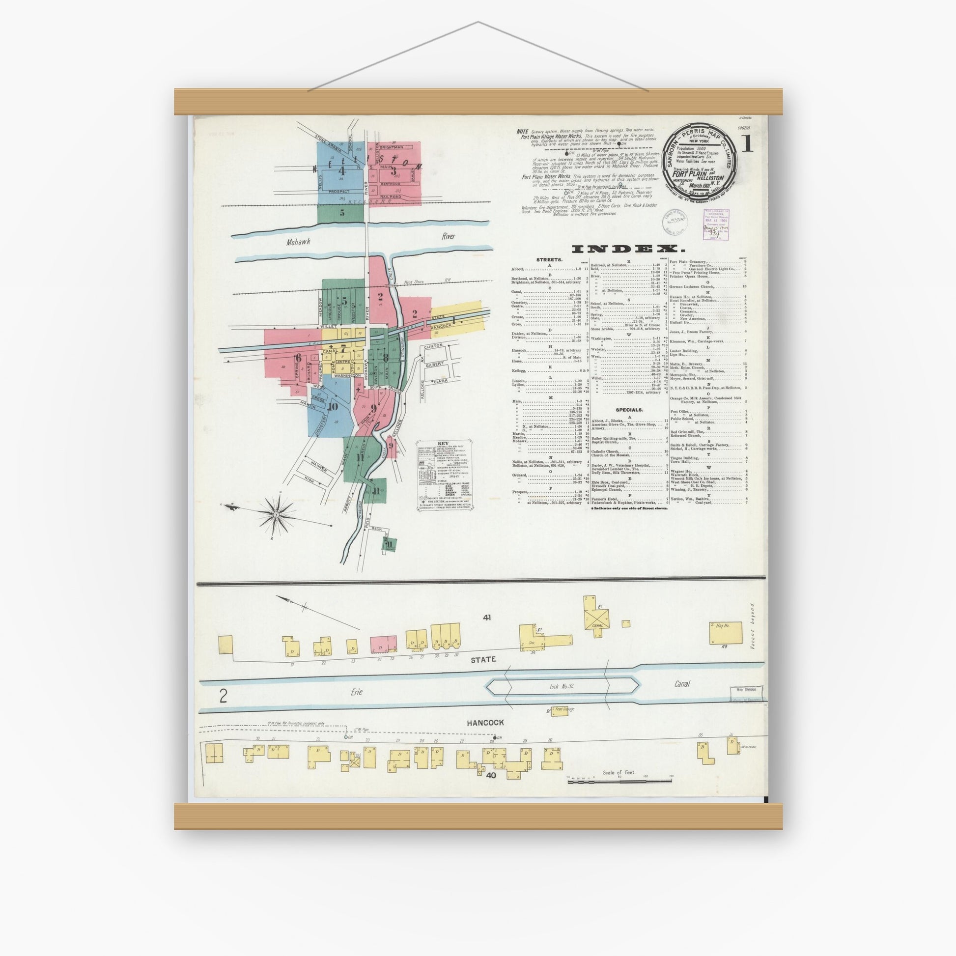 Old map wall art mockup — magnetic wood frame on white wall — Sanborn Fire Insurance Map from Fort Plain, Montgomery County, New York (1901) - Complete Map Set