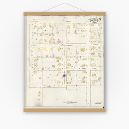 Old map wall art mockup — magnetic wood frame on white wall — Sanborn Fire Insurance Map from Darlington, Montgomery County, Indiana (1942), Sheet #0005