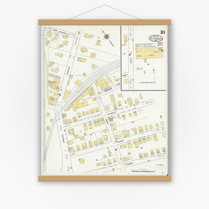 Old map wall art mockup — magnetic wood frame on white wall — Sanborn Fire Insurance Map from Attleboro, Bristol County, Massachusetts (1911), Sheet #0010