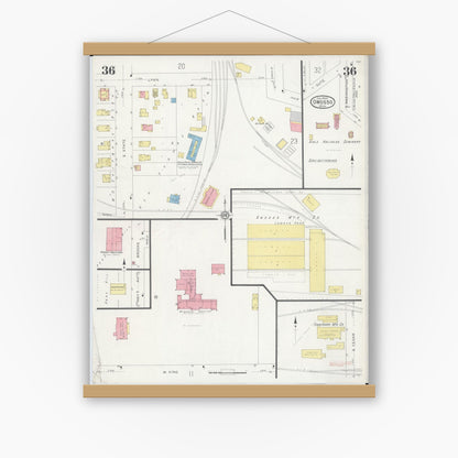 Old map wall art mockup — magnetic wood frame on white wall — Sanborn Fire Insurance Map from Owosso, Shiawassee County, Michigan (1930), Sheet #0036