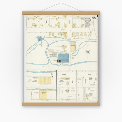 Old map wall art mockup — magnetic wood frame on white wall — Sanborn Fire Insurance Map from Kankakee, Kankakee County, Illinois (1907), Sheet #0035
