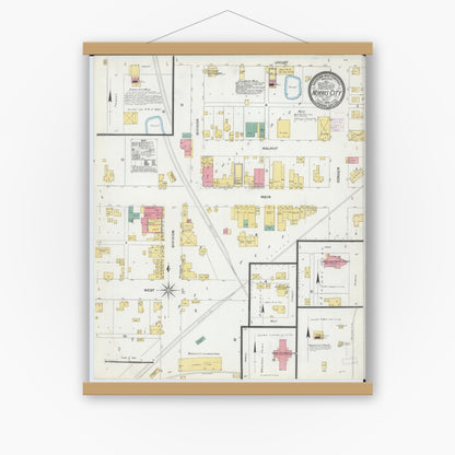 Old map wall art mockup — magnetic wood frame on white wall — Sanborn Fire Insurance Map from Norris City, White County, Illinois (1906), Sheet #0001