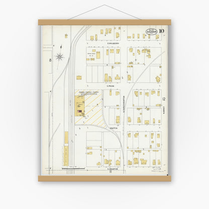 Old map wall art mockup — magnetic wood frame on white wall — Sanborn Fire Insurance Map from Sherman, Grayson County, Texas (1902), Sheet #0010