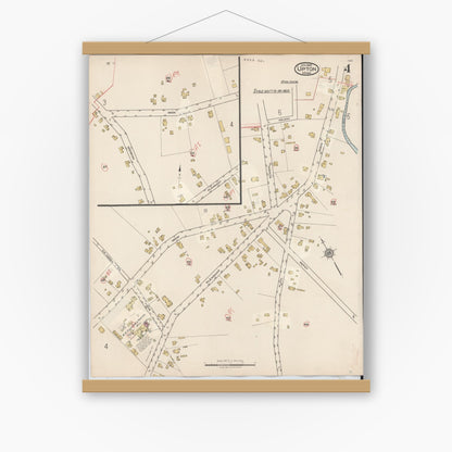 Old map wall art mockup — magnetic wood frame on white wall — Sanborn Fire Insurance Map from Upton, Worcester County, Massachusetts (1945), Sheet #0004