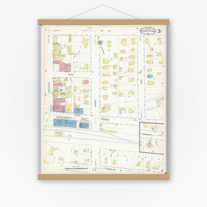 Old map wall art mockup — magnetic wood frame on white wall — Sanborn Fire Insurance Map from Prophetstown, Whiteside County, Illinois (1913), Sheet #0003