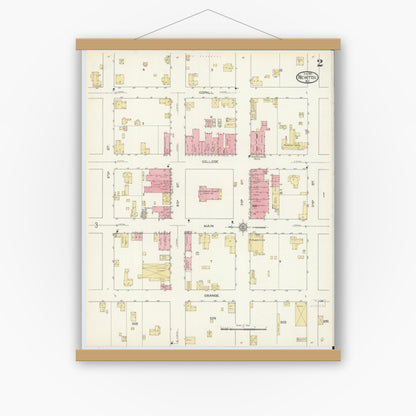 Old map wall art mockup — magnetic wood frame on white wall — Sanborn Fire Insurance Map from Newton, Catawba County, North Carolina (1913), Sheet #0002
