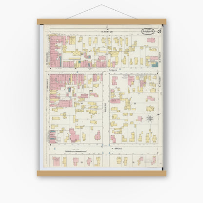 Old map wall art mockup — magnetic wood frame on white wall — Sanborn Fire Insurance Map from Adrian, Lenawee County, Michigan (1893), Sheet #0003