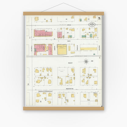 Old map wall art mockup — magnetic wood frame on white wall — Sanborn Fire Insurance Map from Bryan, Brazos County, Texas (1901), Sheet #0005