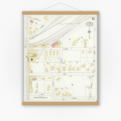 Old map wall art mockup — magnetic wood frame on white wall — Sanborn Fire Insurance Map from Tyler, Smith County, Texas (1912), Sheet #0011