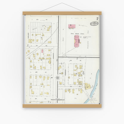 Old map wall art mockup — magnetic wood frame on white wall — Sanborn Fire Insurance Map from Moorhead, Clay County, Minnesota (1896), Sheet #0007