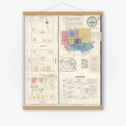 Old map wall art mockup — magnetic wood frame on white wall — Sanborn Fire Insurance Map from Granger, Williamson County, Texas (1940) - Complete Map Set