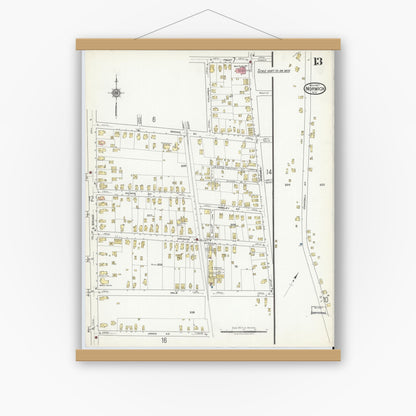 Old map wall art mockup — magnetic wood frame on white wall — Sanborn Fire Insurance Map from Norwich, Chenango County, New York (1917), Sheet #0013