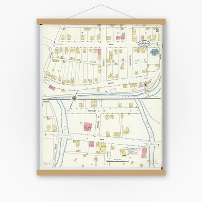 Old map wall art mockup — magnetic wood frame on white wall — Sanborn Fire Insurance Map from Salineville, Columbiana County, Ohio (1911), Sheet #0003