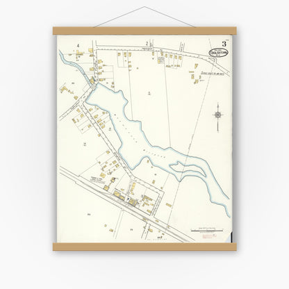 Old map wall art mockup — magnetic wood frame on white wall — Sanborn Fire Insurance Map from Englishtown, Monmouth County, New Jersey (1921), Sheet #0003