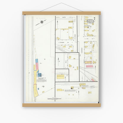 Old map wall art mockup — magnetic wood frame on white wall — Sanborn Fire Insurance Map from Reed City, Osceola County, Michigan (1917), Sheet #0007