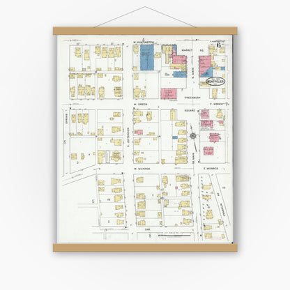 Old map wall art mockup — magnetic wood frame on white wall — Sanborn Fire Insurance Map from Montpelier, Blackford County, Indiana (1920), Sheet #0006