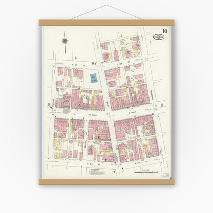 Old map wall art mockup — magnetic wood frame on white wall — Sanborn Fire Insurance Map from Madison, Jefferson County, Indiana (1911), Sheet #0010