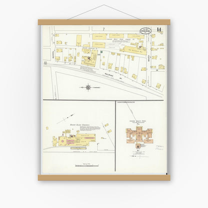 Old map wall art mockup — magnetic wood frame on white wall — Sanborn Fire Insurance Map from Indiana, Indiana County, Pennsylvania (1910), Sheet #0014
