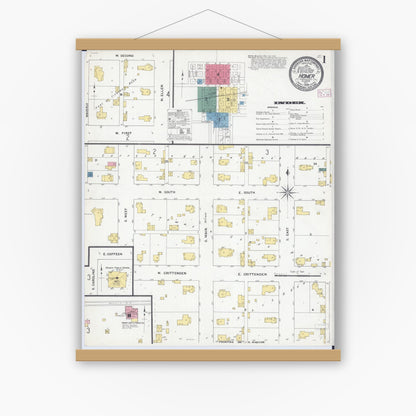 Old map wall art mockup — magnetic wood frame on white wall — Sanborn Fire Insurance Map from Homer, Champaign County, Illinois (1909), Sheet #0001