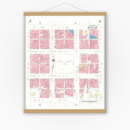 Old map wall art mockup — magnetic wood frame on white wall — Sanborn Fire Insurance Map from Oskaloosa, Mahaska County, Iowa (1927), Sheet #0004
