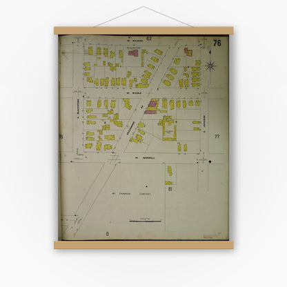 Old map wall art mockup — magnetic wood frame on white wall — Sanborn Fire Insurance Map from Jackson, Jackson County, Michigan (1907), Sheet #0076
