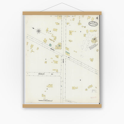 Old map wall art mockup — magnetic wood frame on white wall — Sanborn Fire Insurance Map from Sayville, Suffolk County, New York (1890), Sheet #0004