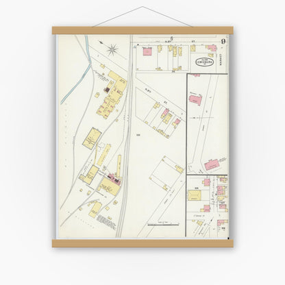 Old map wall art mockup — magnetic wood frame on white wall — Sanborn Fire Insurance Map from Lewisburg, Union County, Pennsylvania (1896), Sheet #0009