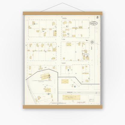Old map wall art mockup — magnetic wood frame on white wall — Sanborn Fire Insurance Map from Davis, Yolo County, California (1900), Sheet #0003